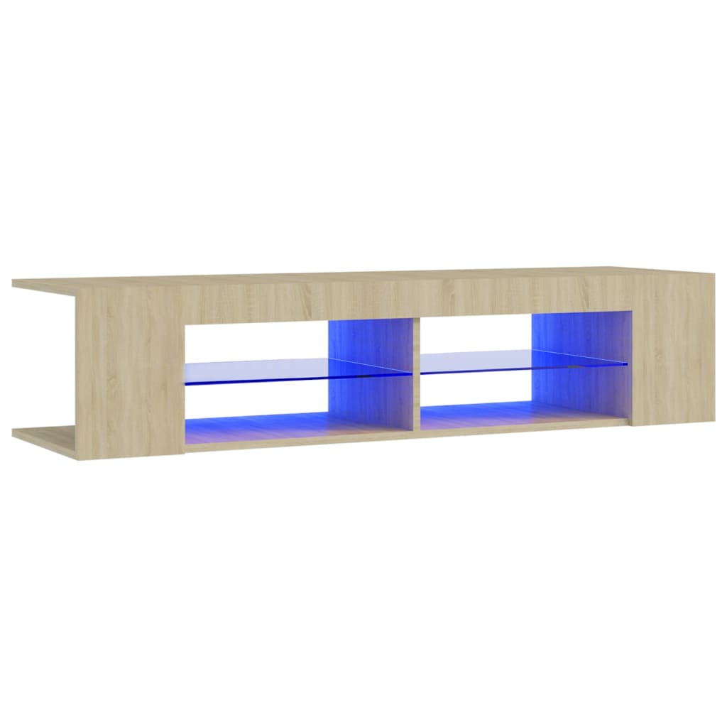 Modern Wooden TV Tele Stand Media Unit Cabinet With LED Lights & Storage Shelves
