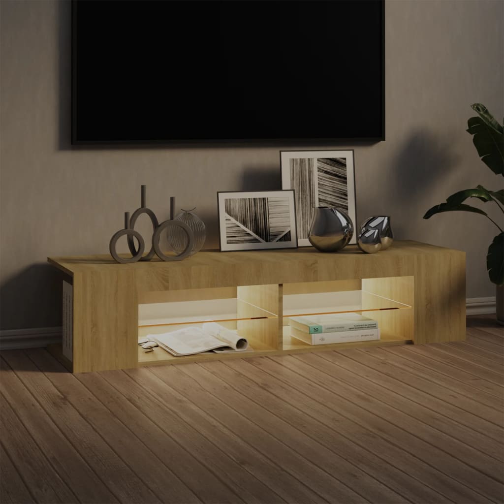 Modern Wooden TV Tele Stand Media Unit Cabinet With LED Lights & Storage Shelves