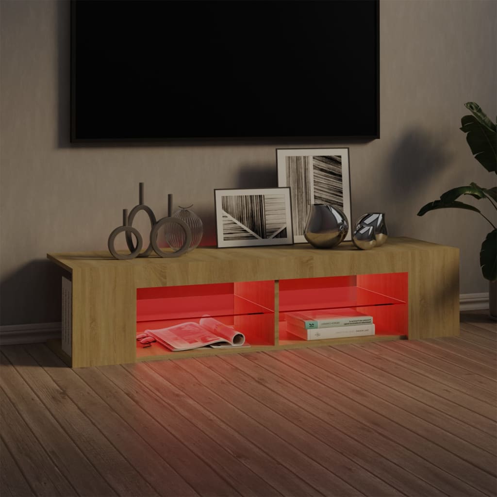 Modern Wooden TV Tele Stand Media Unit Cabinet With LED Lights & Storage Shelves