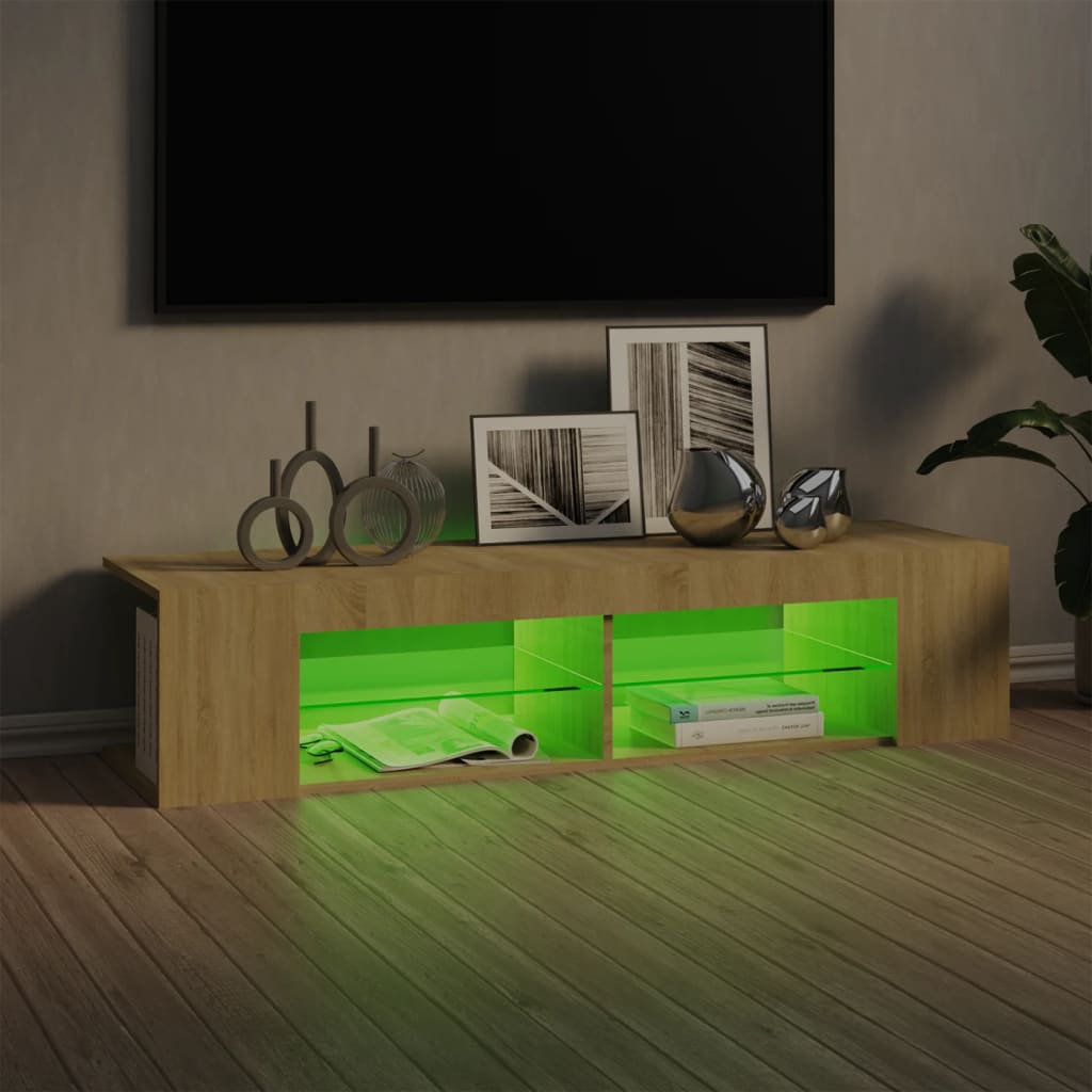 Modern Wooden TV Tele Stand Media Unit Cabinet With LED Lights & Storage Shelves