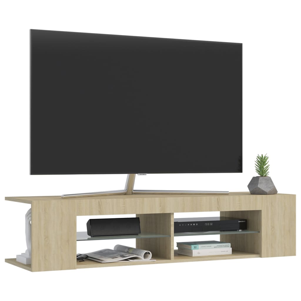 Modern Wooden TV Tele Stand Media Unit Cabinet With LED Lights & Storage Shelves