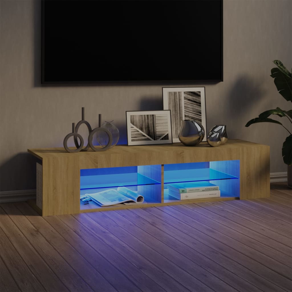 Modern Wooden TV Tele Stand Media Unit Cabinet With LED Lights & Storage Shelves