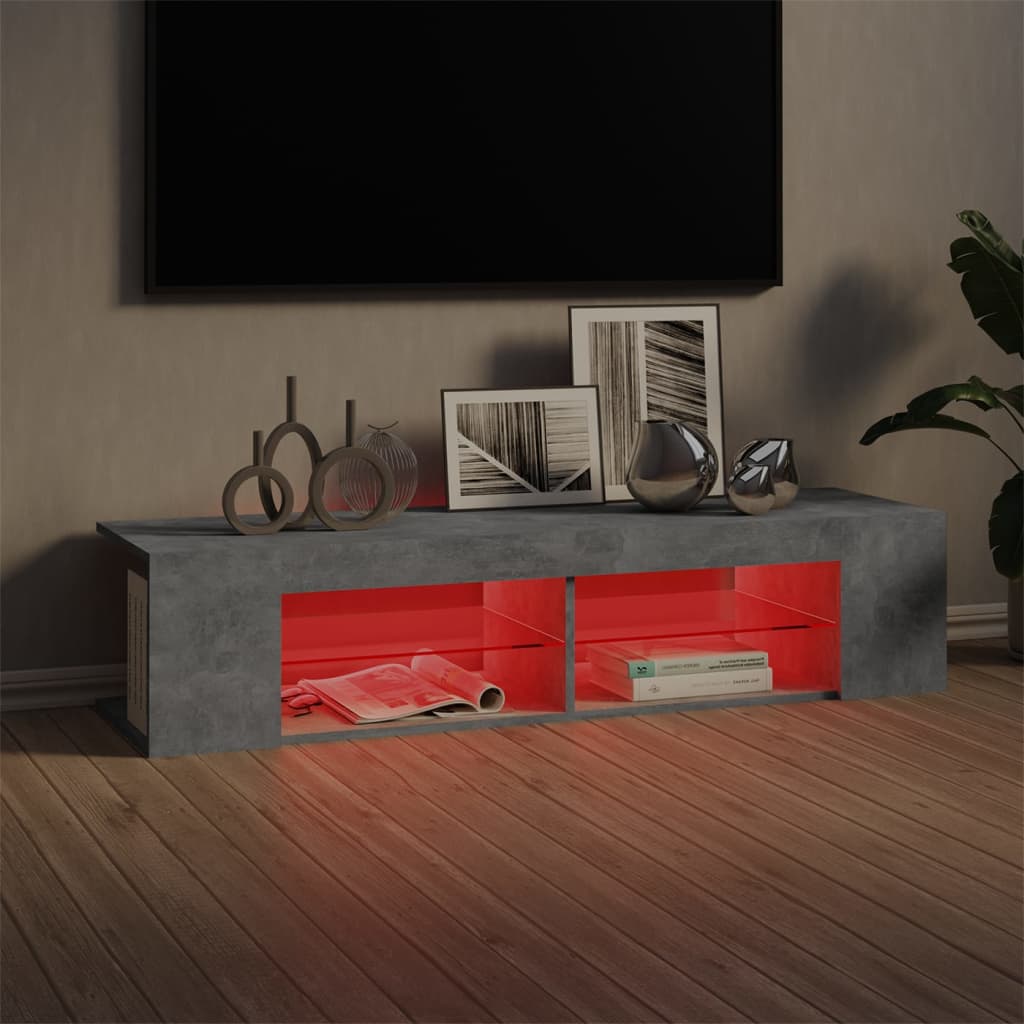 Modern Wooden TV Tele Stand Media Unit Cabinet With LED Lights & Storage Shelves