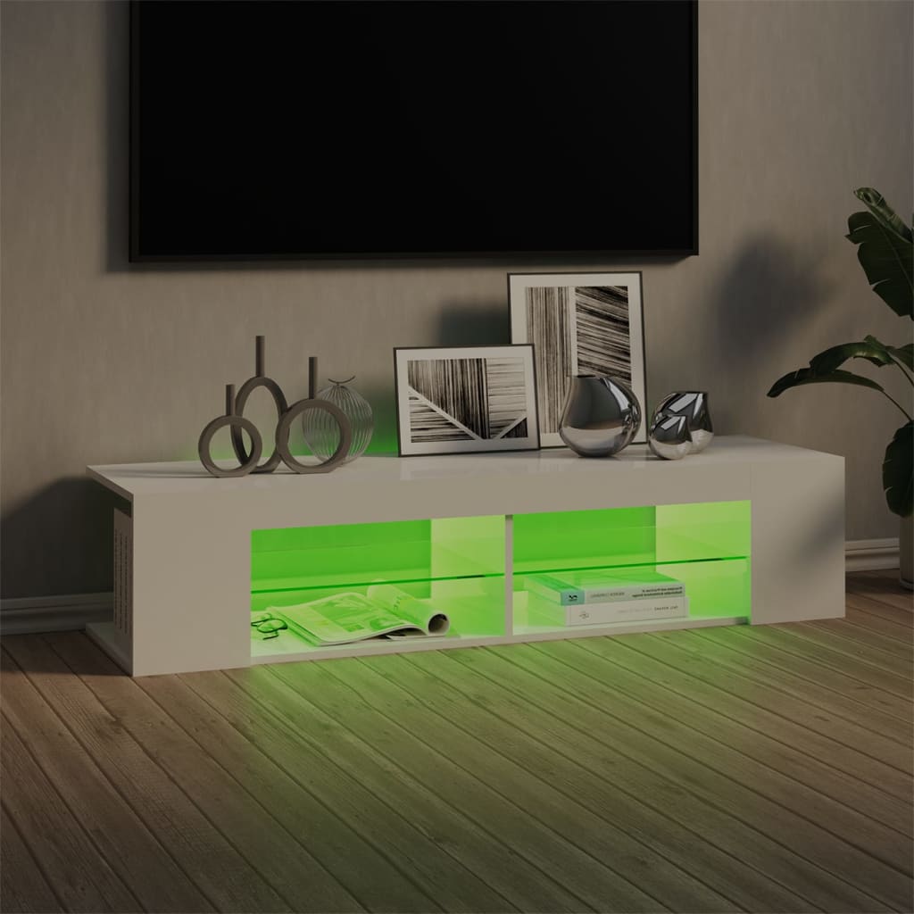 Modern Wooden TV Tele Stand Media Unit Cabinet With LED Lights & Storage Shelves