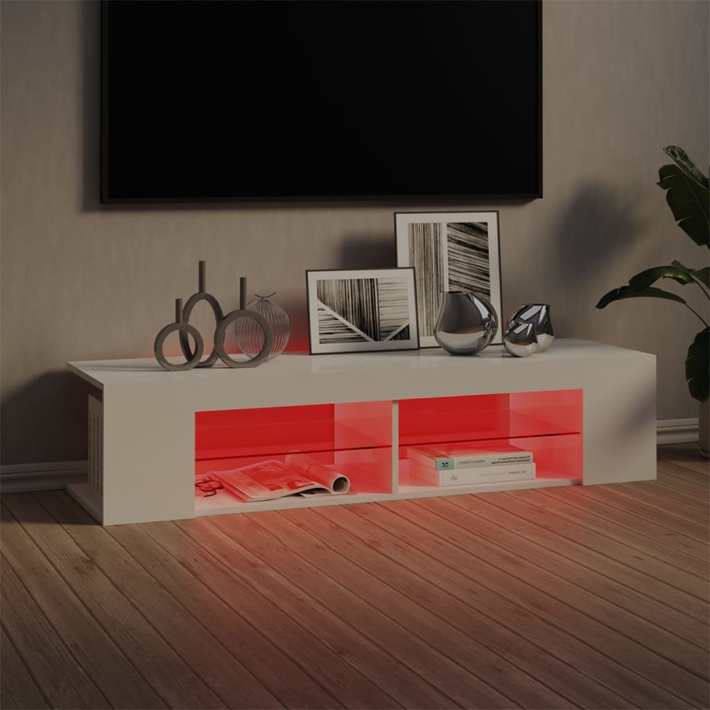 Modern Wooden TV Tele Stand Media Unit Cabinet With LED Lights & Storage Shelves