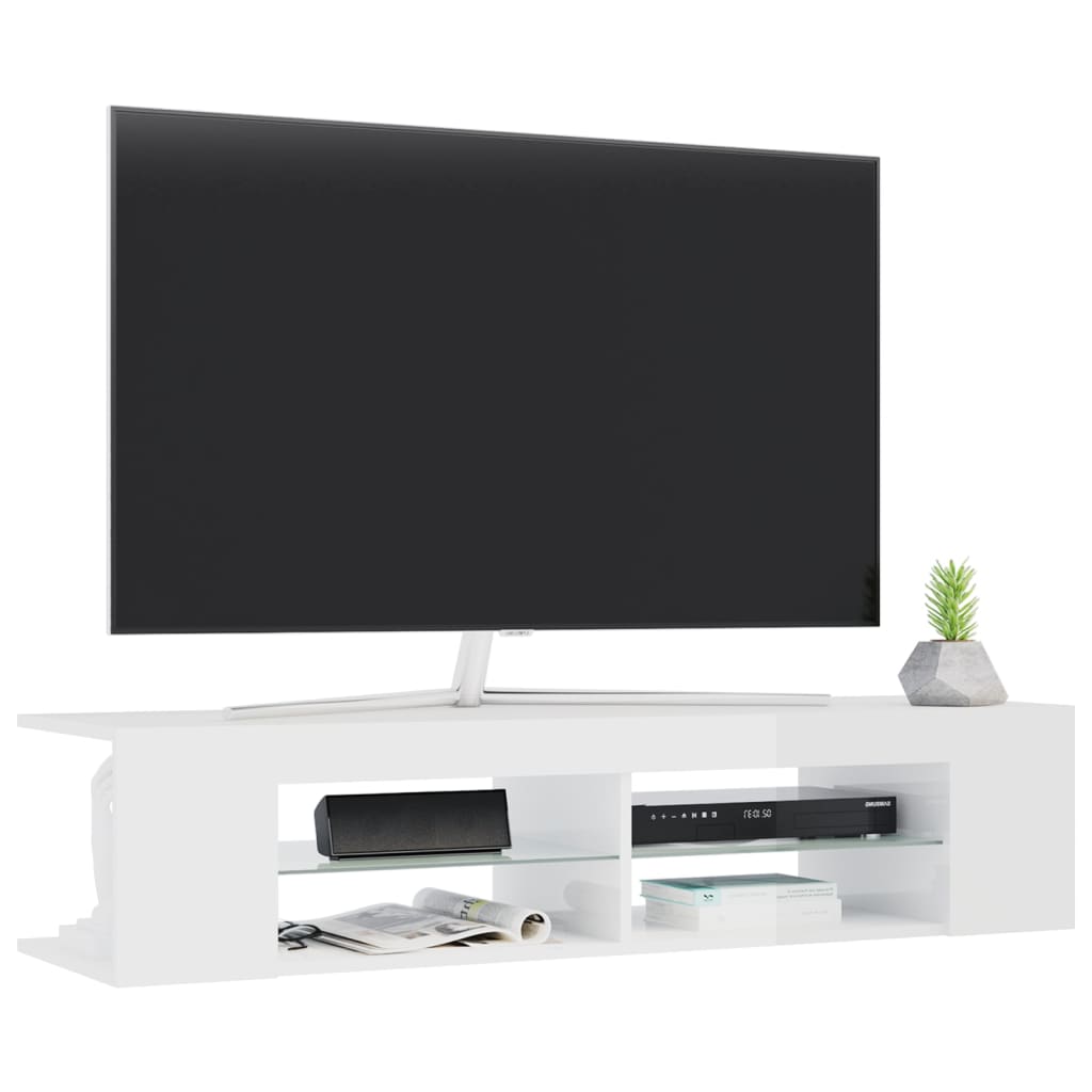Modern Wooden TV Tele Stand Media Unit Cabinet With LED Lights & Storage Shelves