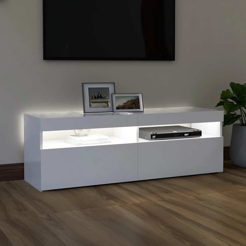 Modern Wooden TV Tele Stand Media Unit Cabinet With Storage & LED Lights Wood