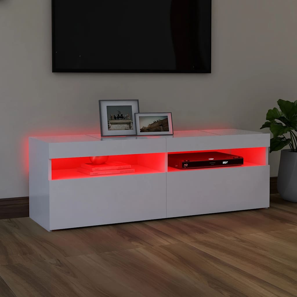 Modern Wooden TV Tele Stand Media Unit Cabinet With Storage & LED Lights Wood