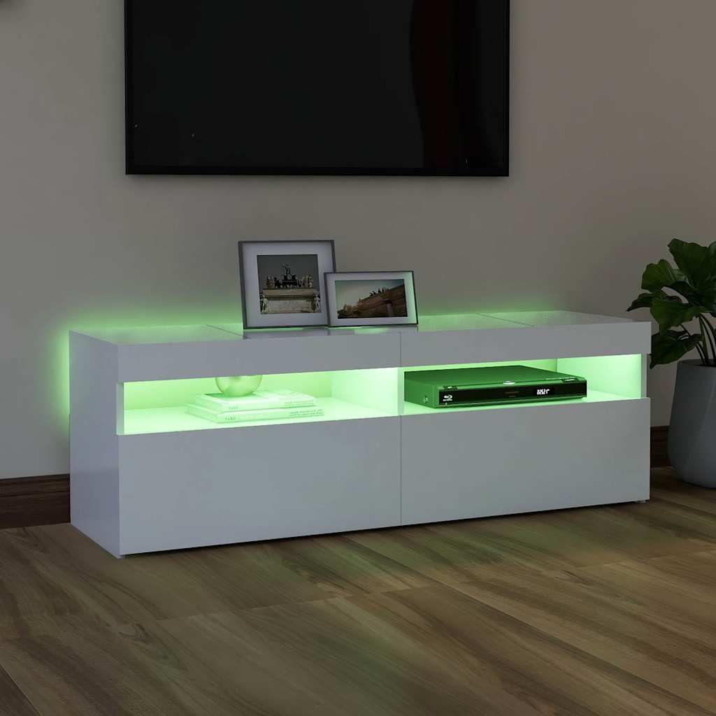 Modern Wooden TV Tele Stand Media Unit Cabinet With Storage & LED Lights Wood