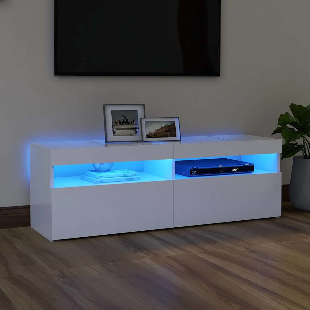 Modern Wooden TV Tele Stand Media Unit Cabinet With Storage & LED Lights Wood
