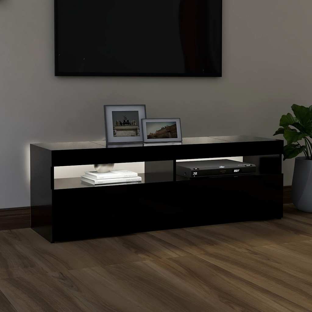 Modern Wooden TV Tele Stand Media Unit Cabinet With Storage & LED Lights Wood