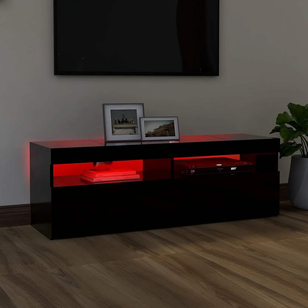 Modern Wooden TV Tele Stand Media Unit Cabinet With Storage & LED Lights Wood
