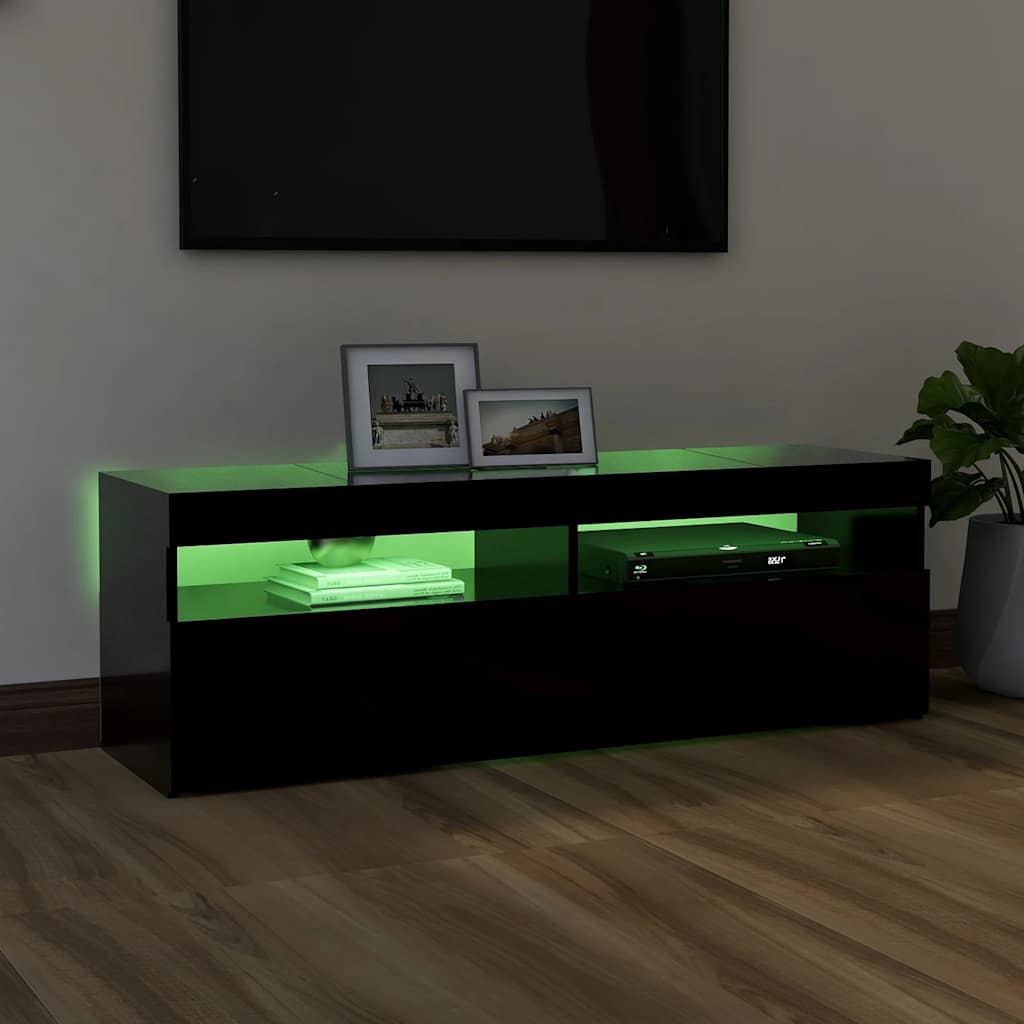Modern Wooden TV Tele Stand Media Unit Cabinet With Storage & LED Lights Wood