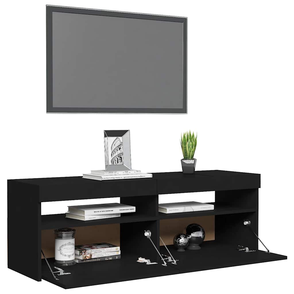 Modern Wooden TV Tele Stand Media Unit Cabinet With Storage & LED Lights Wood