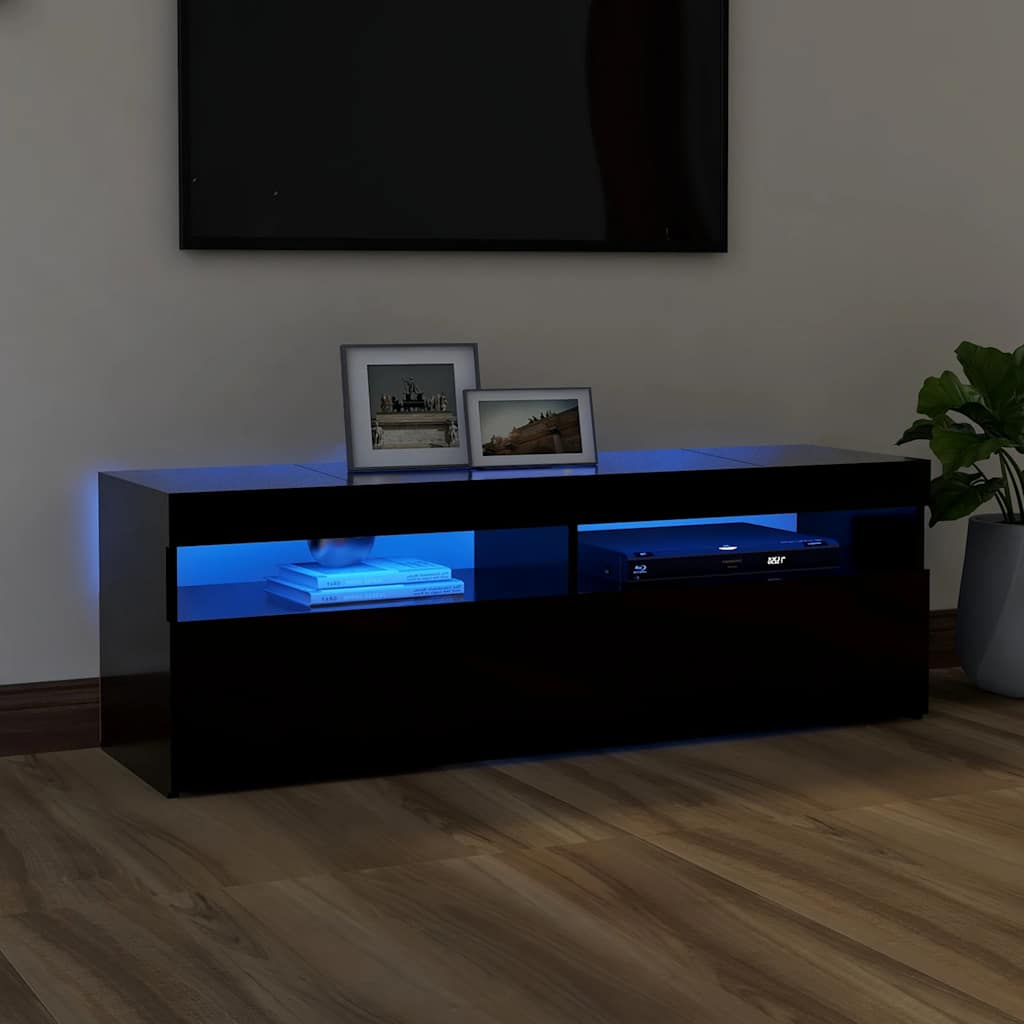 Modern Wooden TV Tele Stand Media Unit Cabinet With Storage & LED Lights Wood