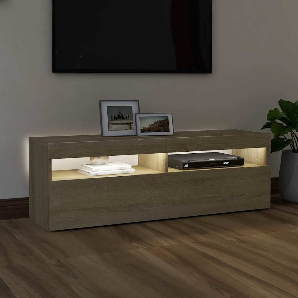 Modern Wooden TV Tele Stand Media Unit Cabinet With Storage & LED Lights Wood