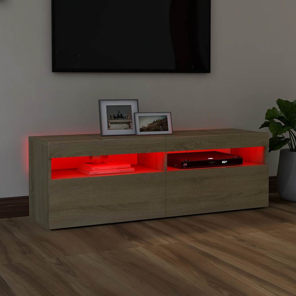Modern Wooden TV Tele Stand Media Unit Cabinet With Storage & LED Lights Wood