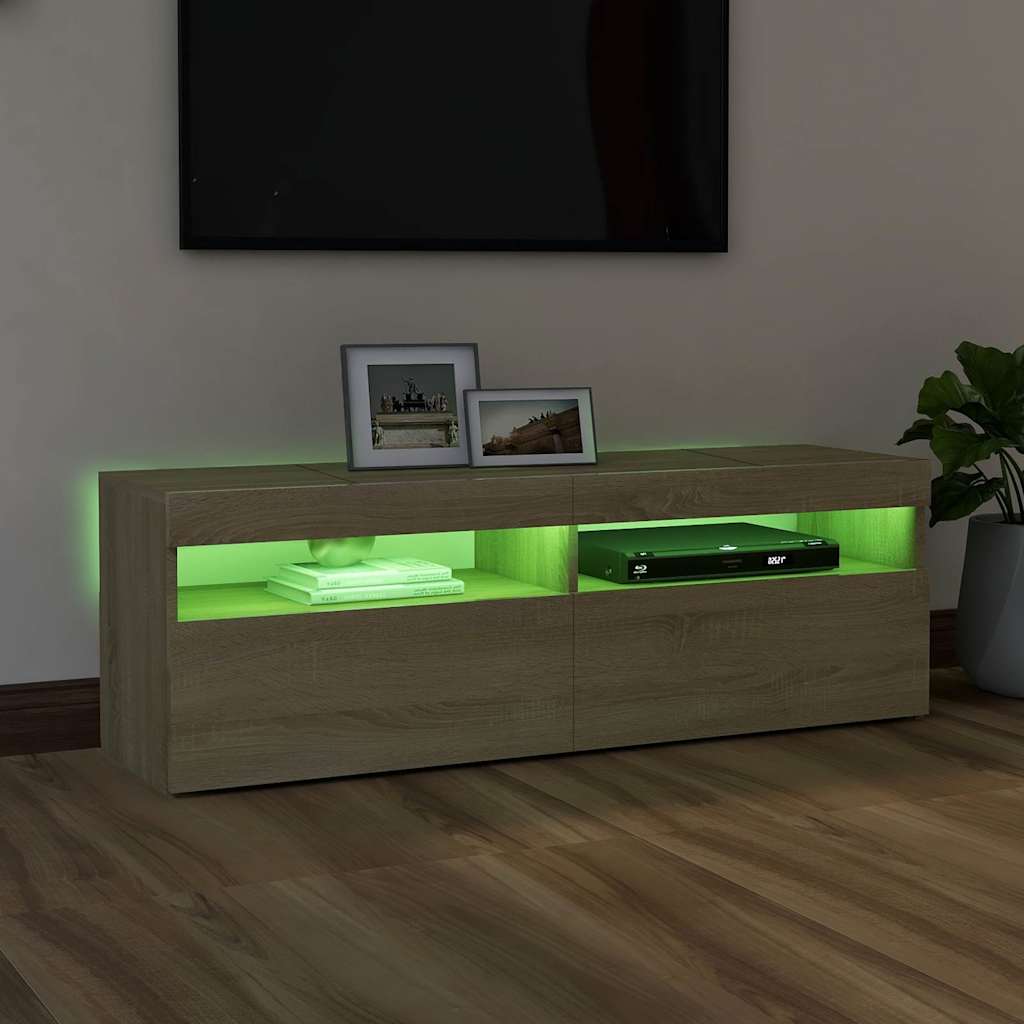 Modern Wooden TV Tele Stand Media Unit Cabinet With Storage & LED Lights Wood