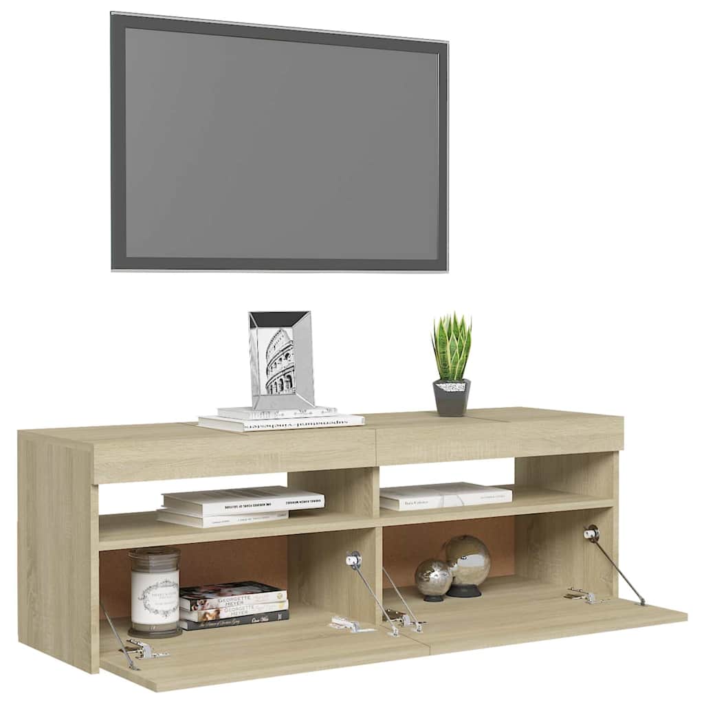 Modern Wooden TV Tele Stand Media Unit Cabinet With Storage & LED Lights Wood