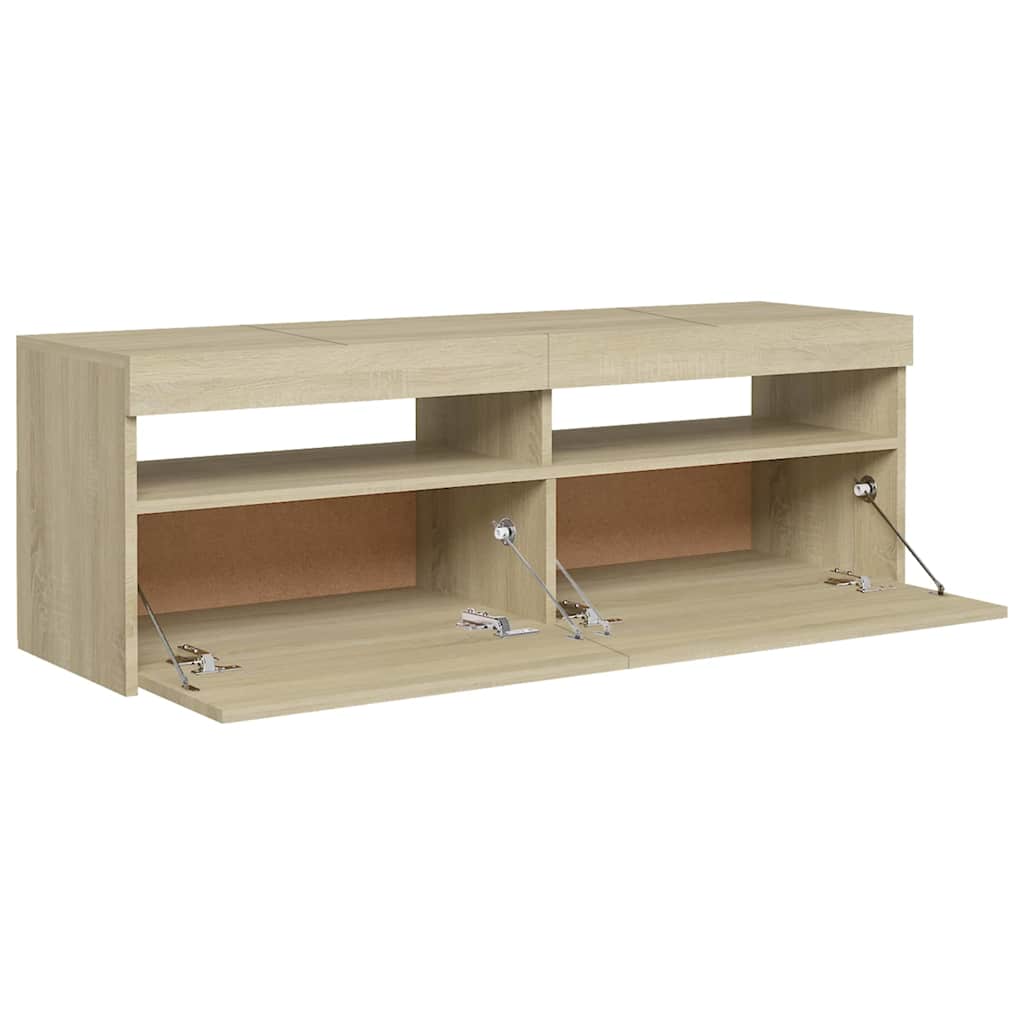 Modern Wooden TV Tele Stand Media Unit Cabinet With Storage & LED Lights Wood