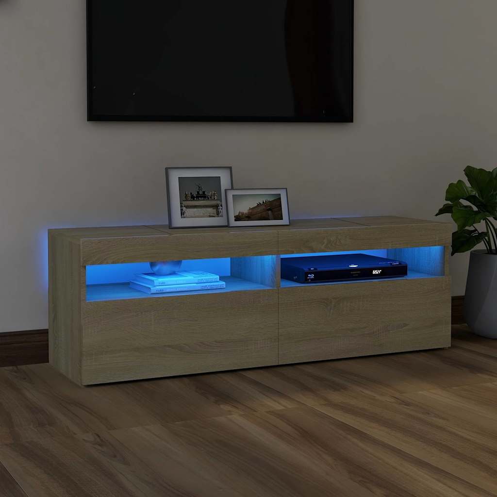 Modern Wooden TV Tele Stand Media Unit Cabinet With Storage & LED Lights Wood