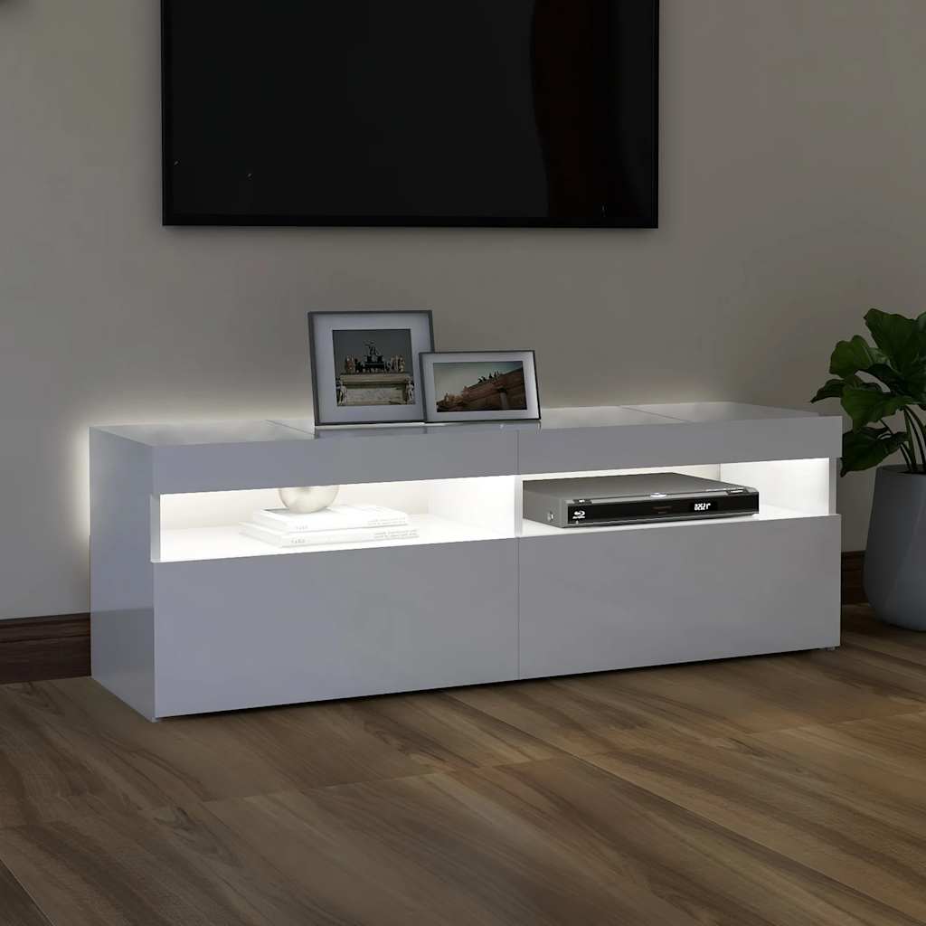 Modern Wooden TV Tele Stand Media Unit Cabinet With Storage & LED Lights Wood