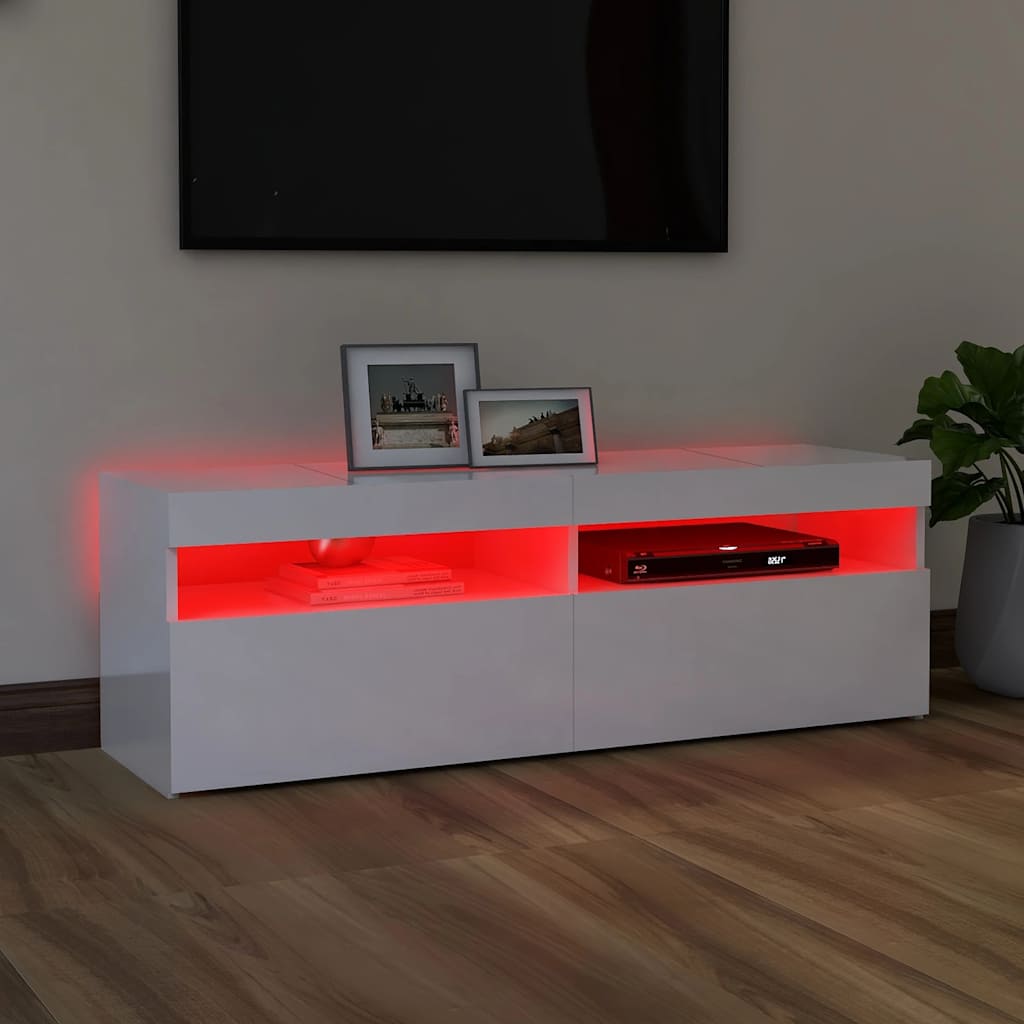 TV Cabinet with LED Lights High Gloss White 120x35x40 cm