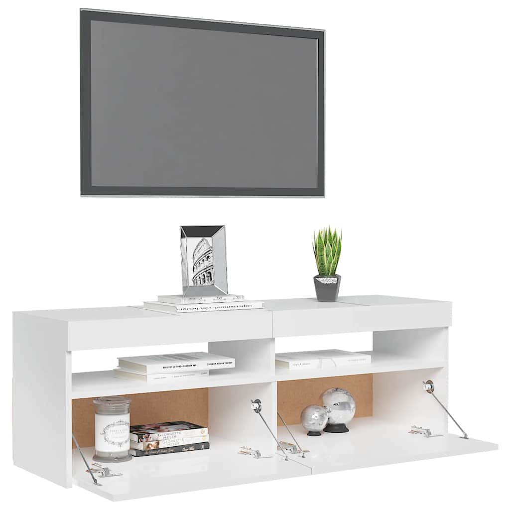 Modern Wooden TV Tele Stand Media Unit Cabinet With Storage & LED Lights Wood