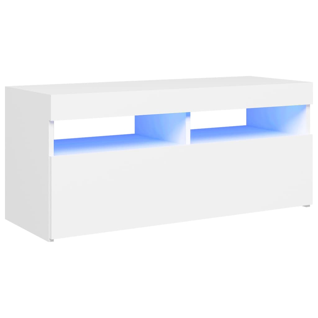 Modern Wooden TV Tele Stand Media Unit Cabinet With Storage & LED Lights Wood