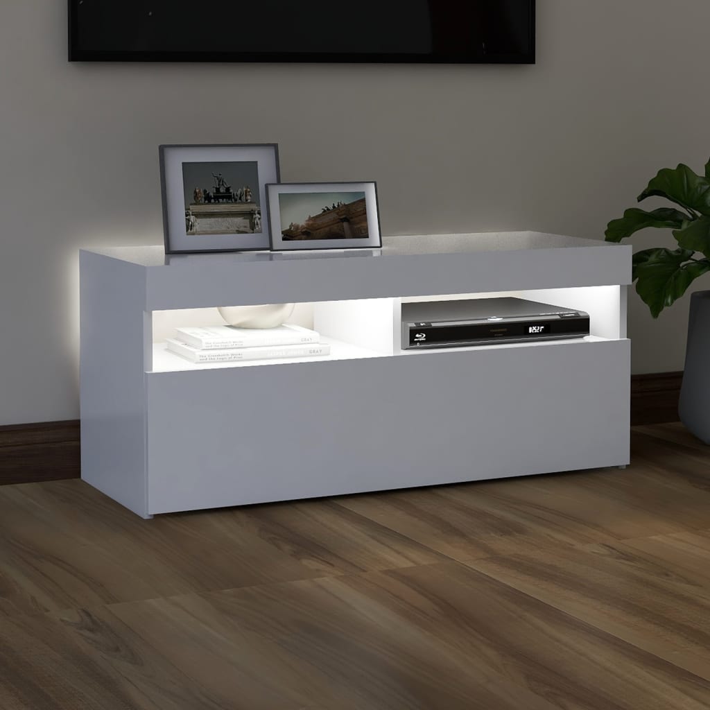 Modern Wooden TV Tele Stand Media Unit Cabinet With Storage & LED Lights Wood