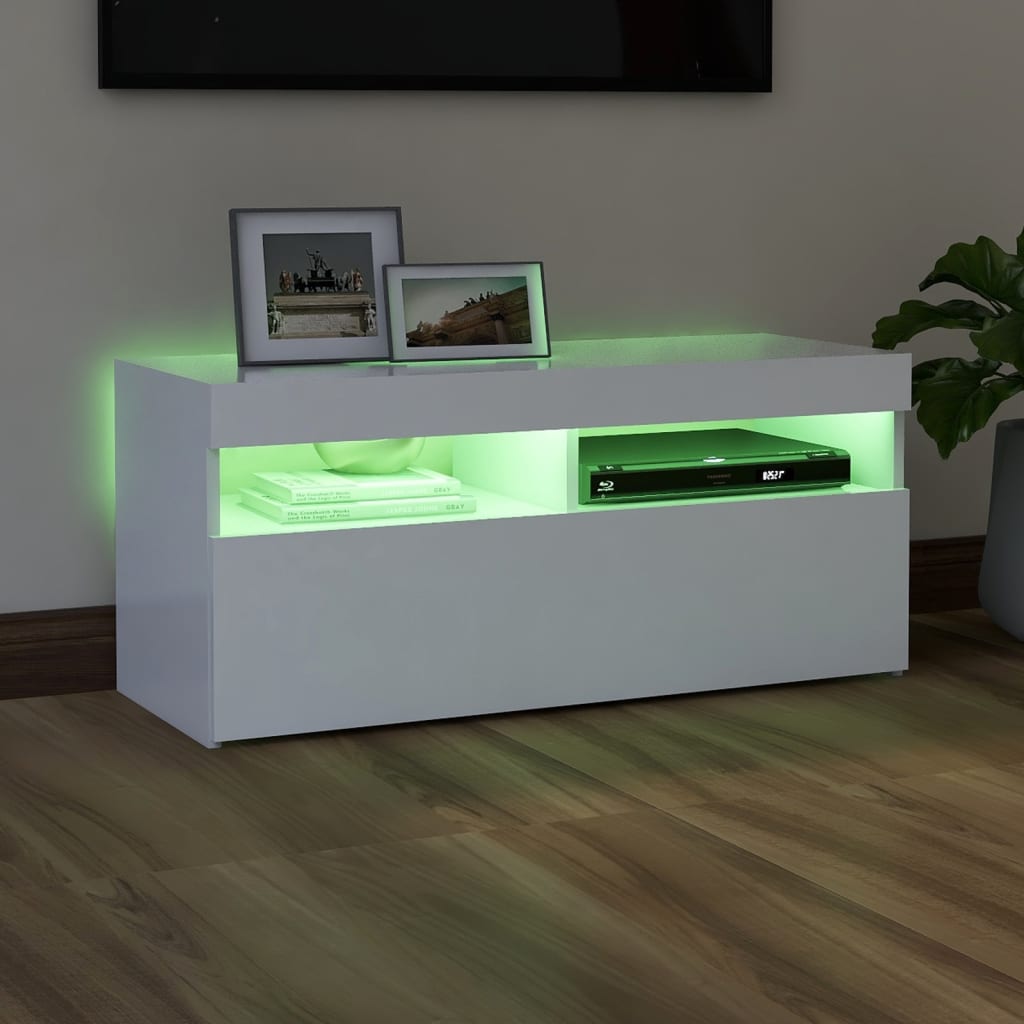 Modern Wooden TV Tele Stand Media Unit Cabinet With Storage & LED Lights Wood