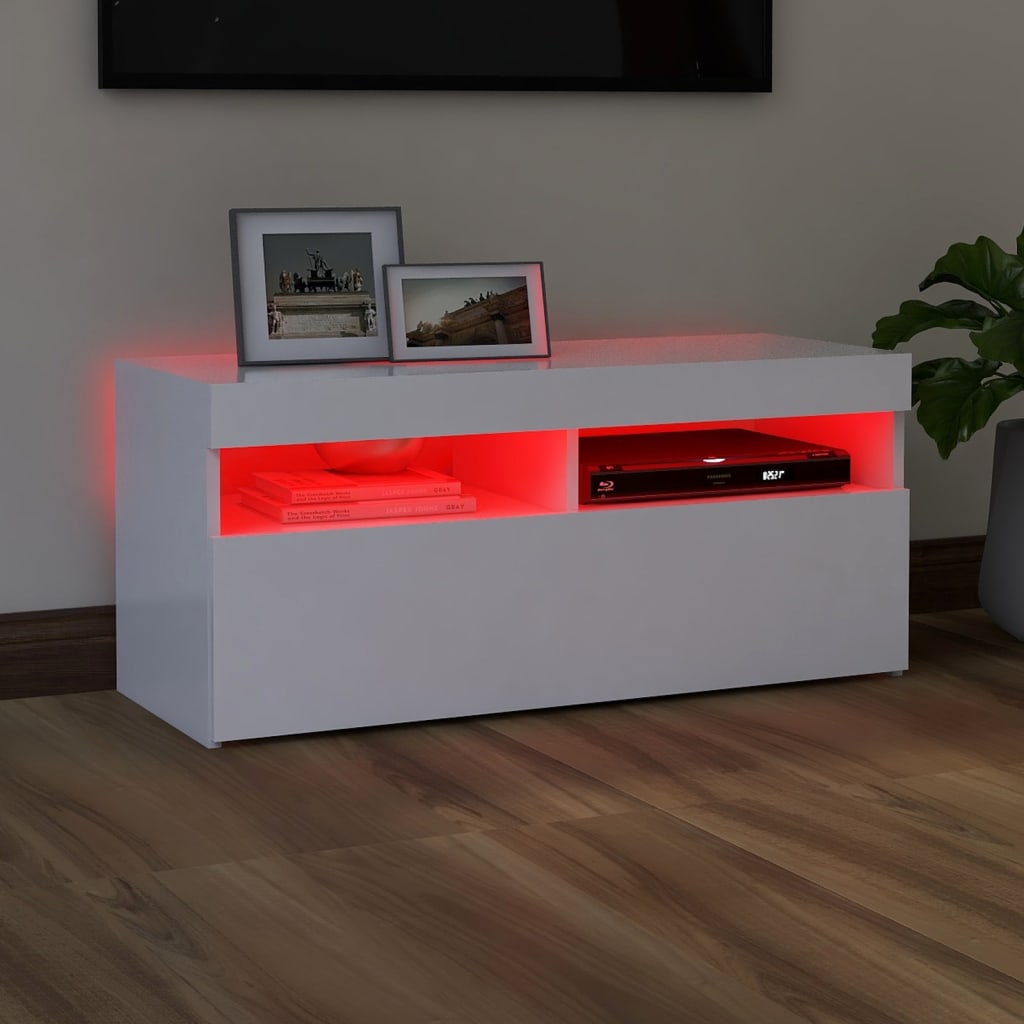 Modern Wooden TV Tele Stand Media Unit Cabinet With Storage & LED Lights Wood