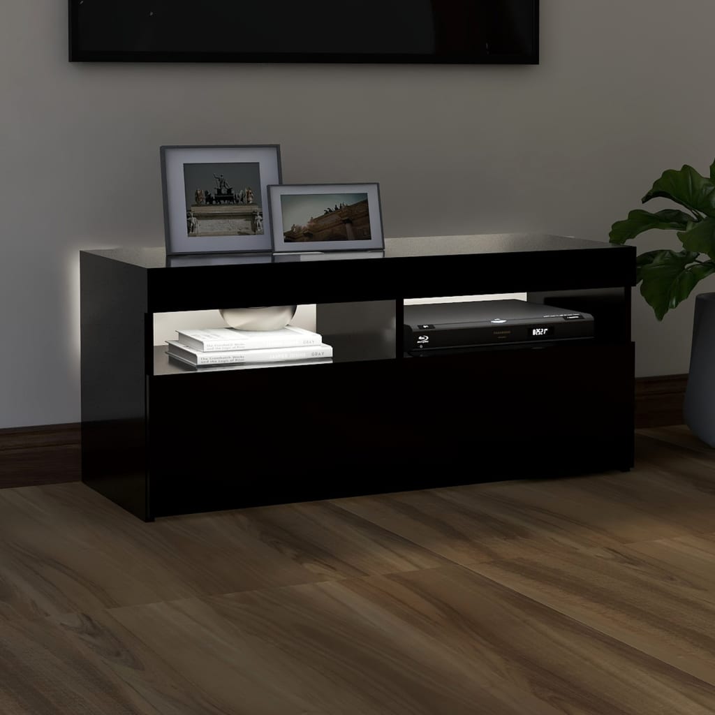 Modern Wooden TV Tele Stand Media Unit Cabinet With Storage & LED Lights Wood