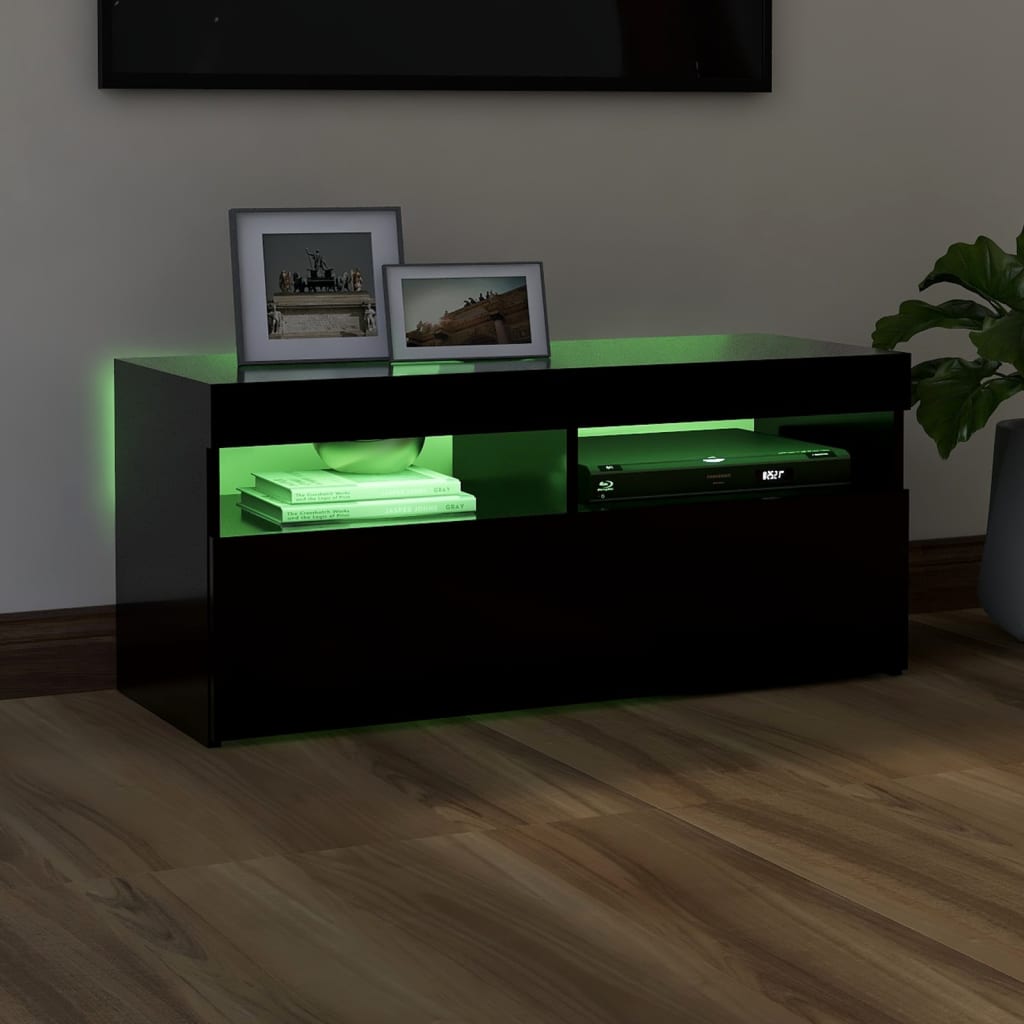 Modern Wooden TV Tele Stand Media Unit Cabinet With Storage & LED Lights Wood