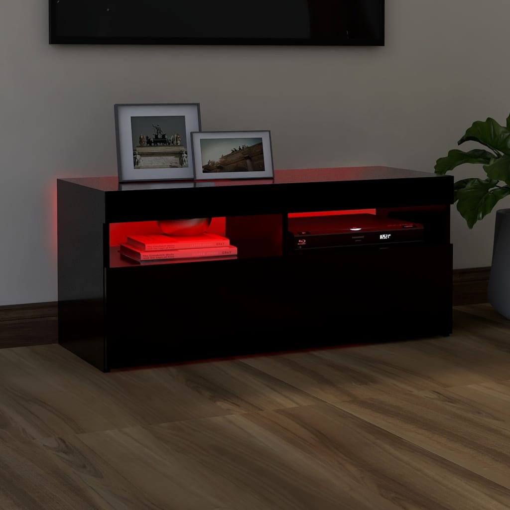 Modern Wooden TV Tele Stand Media Unit Cabinet With Storage & LED Lights Wood
