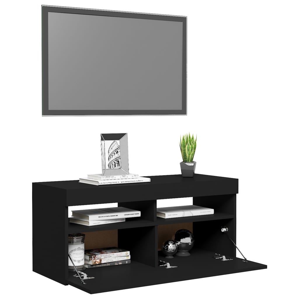 Modern Wooden TV Tele Stand Media Unit Cabinet With Storage & LED Lights Wood