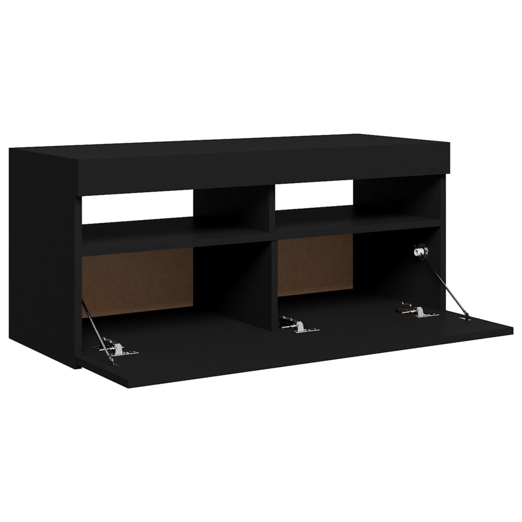 Modern Wooden TV Tele Stand Media Unit Cabinet With Storage & LED Lights Wood