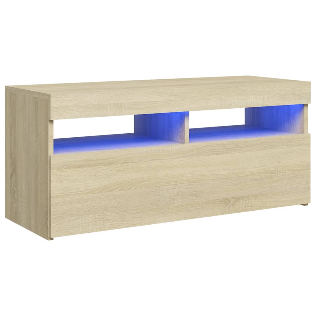 Modern Wooden TV Tele Stand Media Unit Cabinet With Storage & LED Lights Wood
