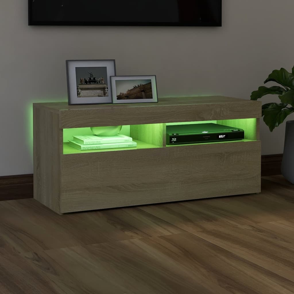 Modern Wooden TV Tele Stand Media Unit Cabinet With Storage & LED Lights Wood