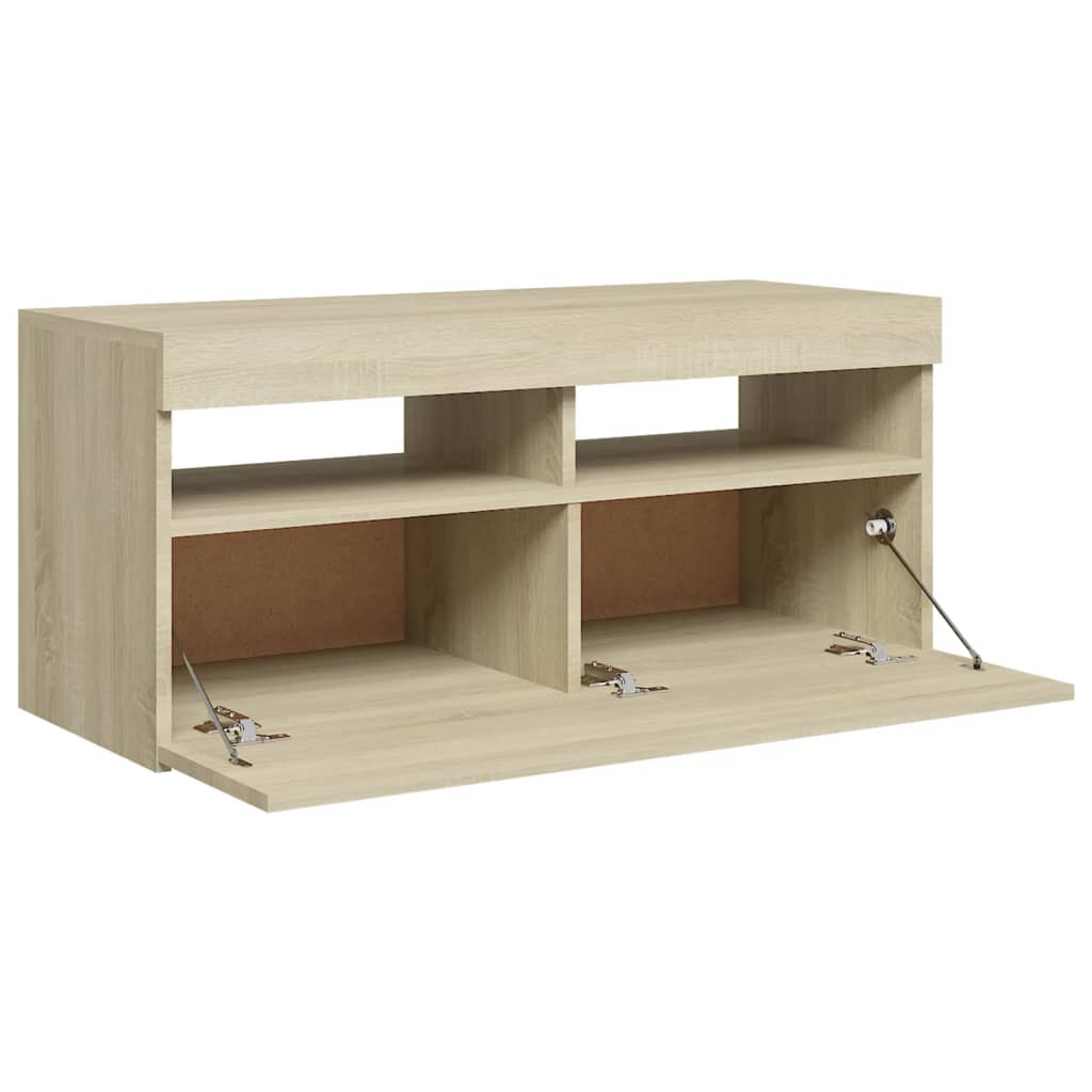 Modern Wooden TV Tele Stand Media Unit Cabinet With Storage & LED Lights Wood