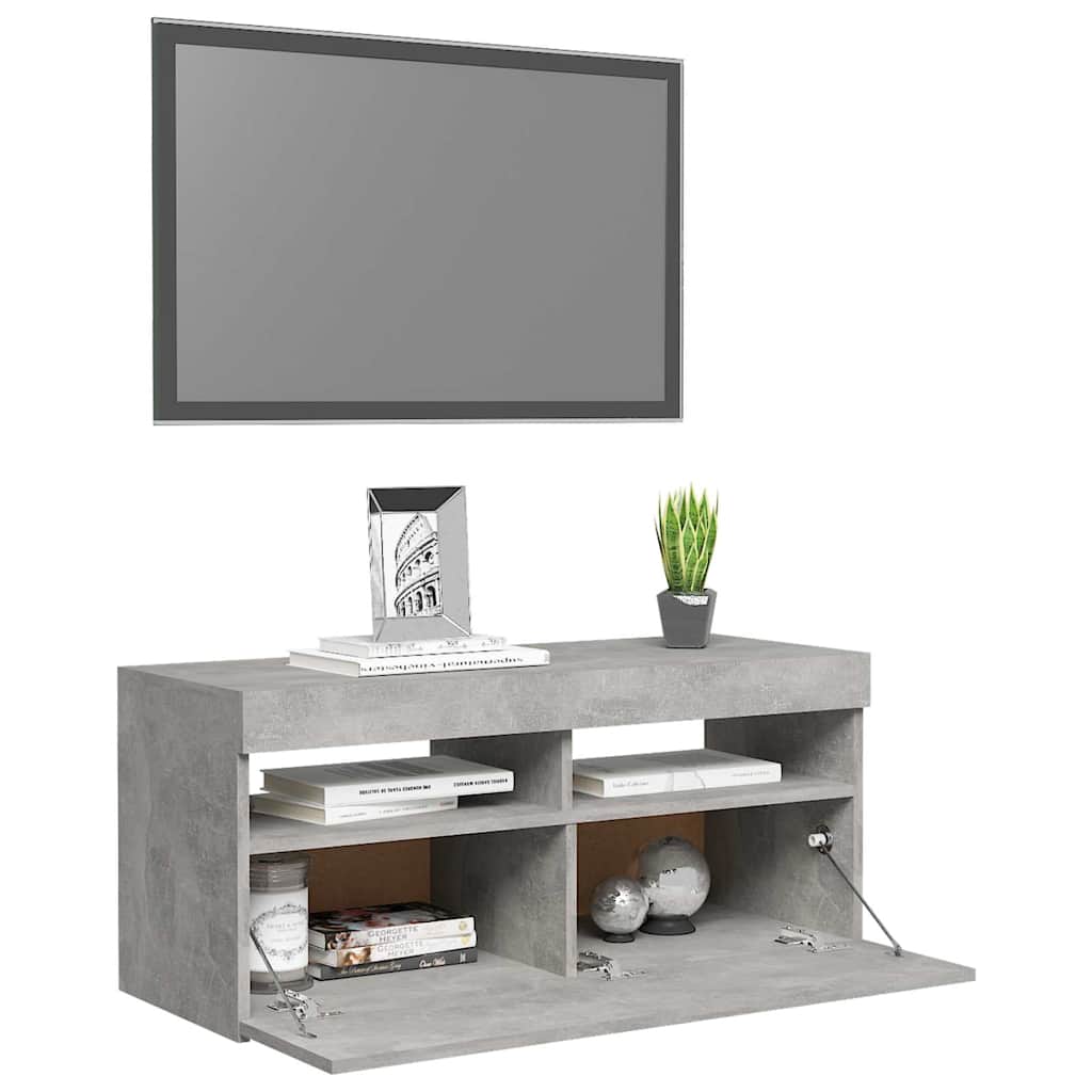 Modern Wooden TV Tele Stand Media Unit Cabinet With Storage & LED Lights Wood