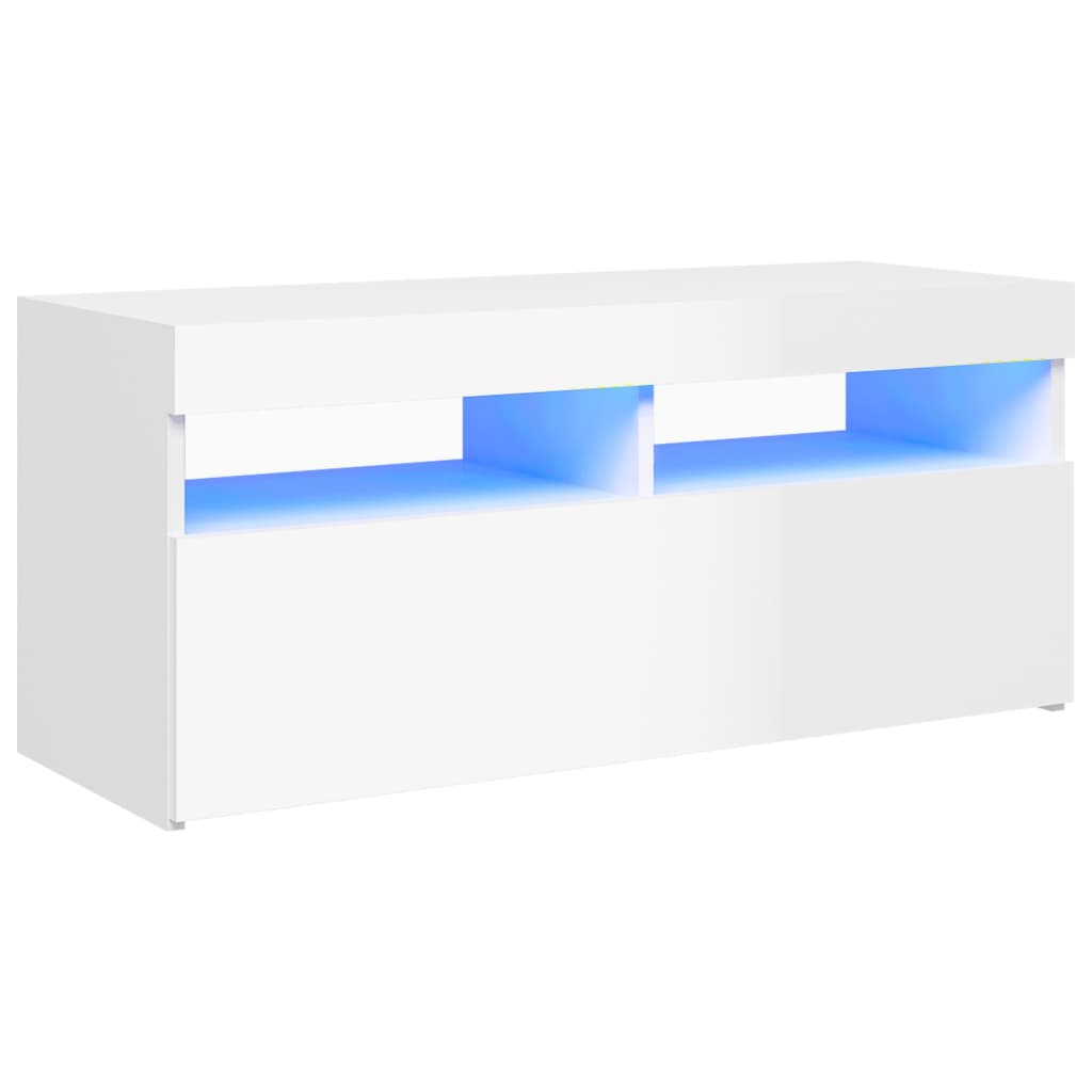 Modern Wooden TV Tele Stand Media Unit Cabinet With Storage & LED Lights Wood