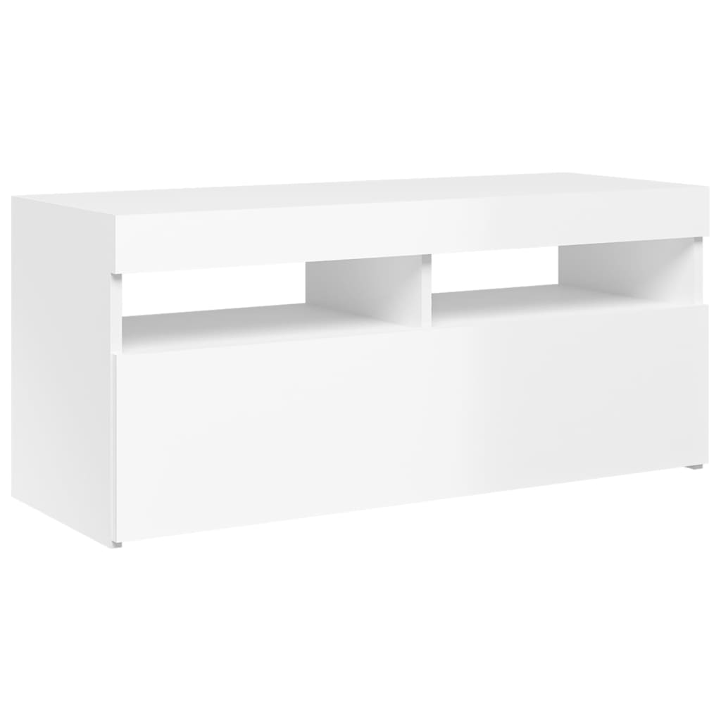 Modern Wooden TV Tele Stand Media Unit Cabinet With Storage & LED Lights Wood