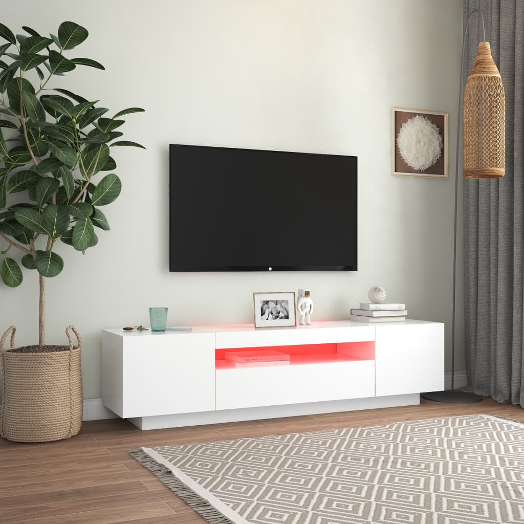 Modern Wooden 63 Inch TV Tele Stand Unit Cabinet With LED Lights & Storage