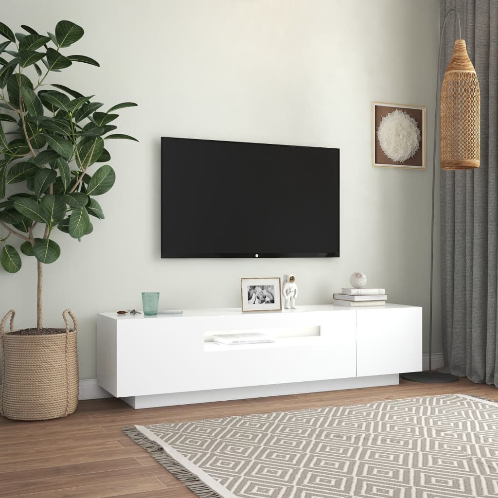 Modern Wooden 63 Inch TV Tele Stand Unit Cabinet With LED Lights & Storage