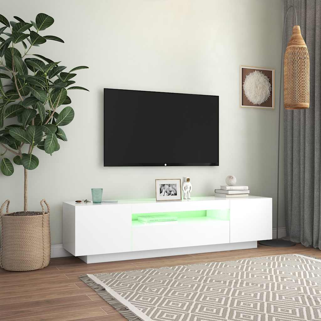 Modern Wooden 63 Inch TV Tele Stand Unit Cabinet With LED Lights & Storage