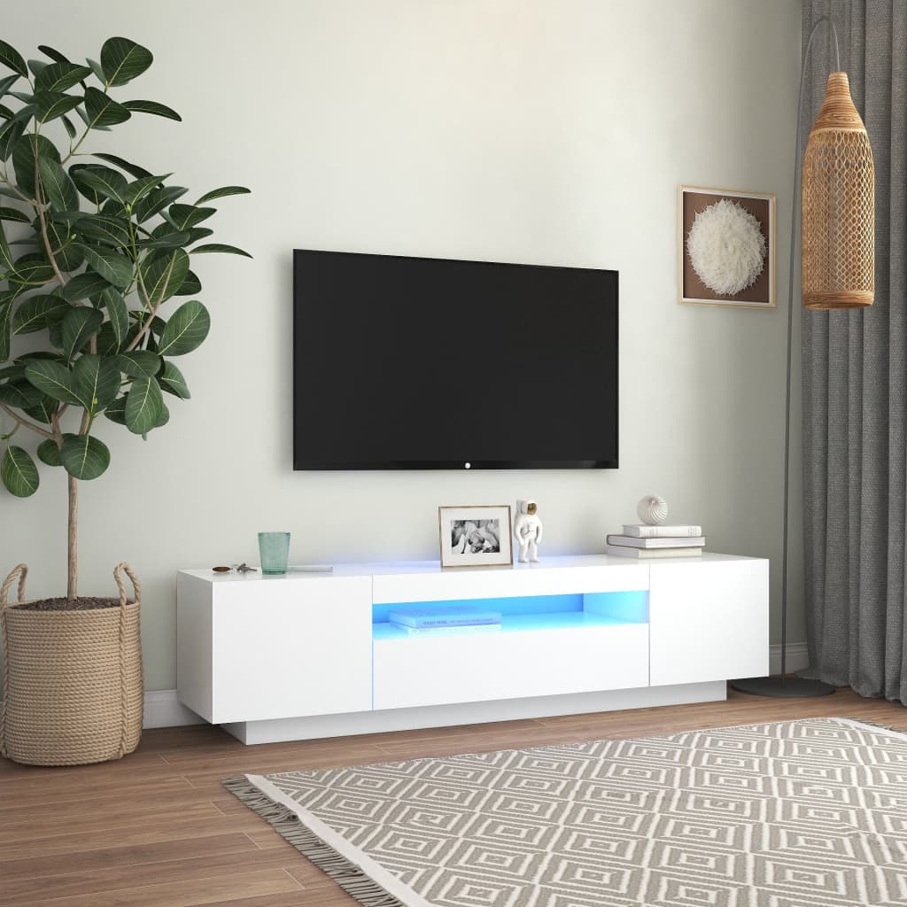 Modern Wooden 63 Inch TV Tele Stand Unit Cabinet With LED Lights & Storage