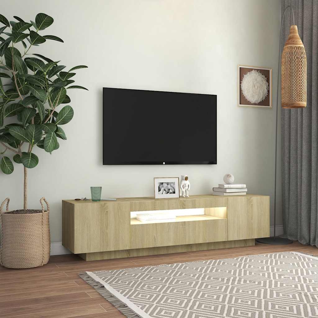 Modern Wooden 63 Inch TV Tele Stand Unit Cabinet With LED Lights & Storage