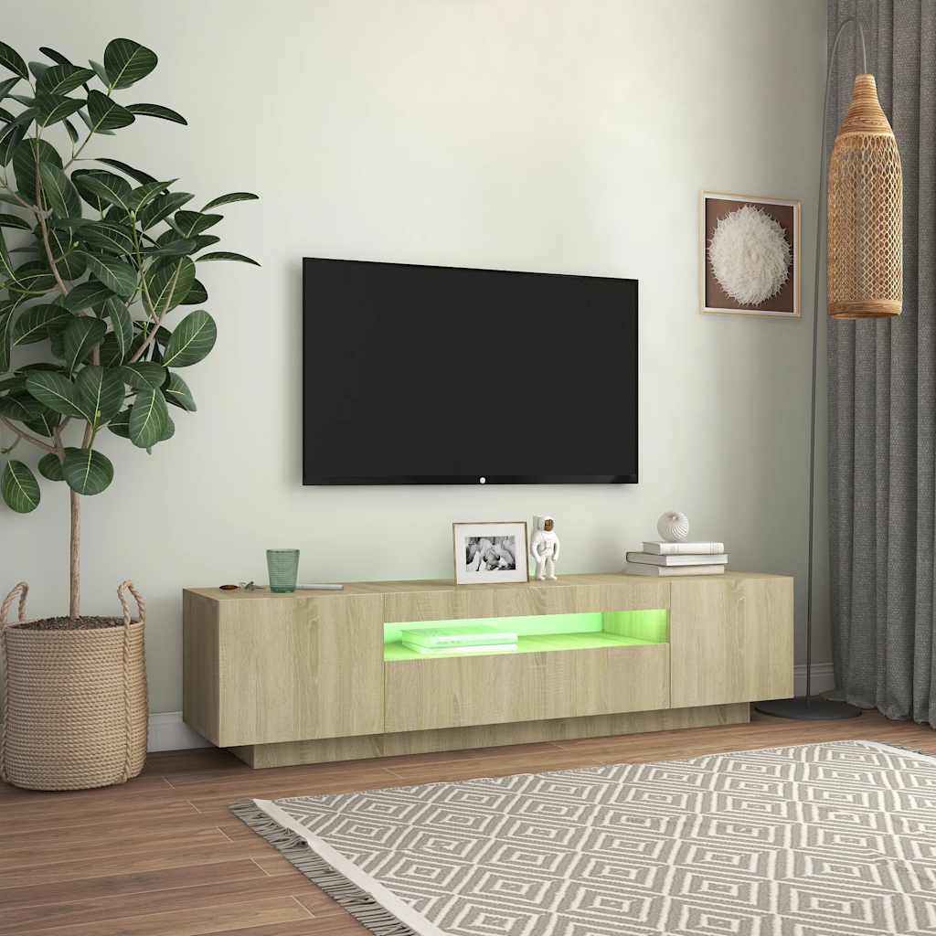 Modern Wooden 63 Inch TV Tele Stand Unit Cabinet With LED Lights & Storage