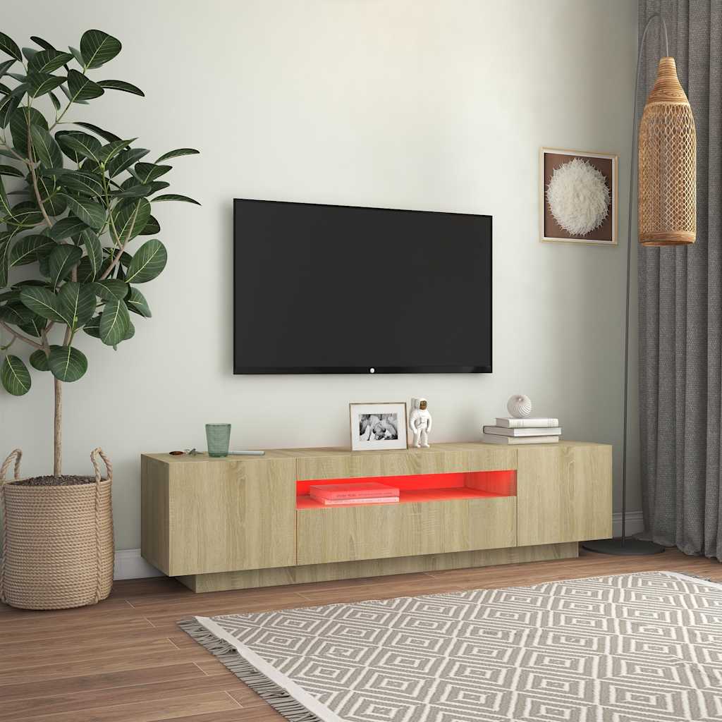 Modern Wooden 63 Inch TV Tele Stand Unit Cabinet With LED Lights & Storage